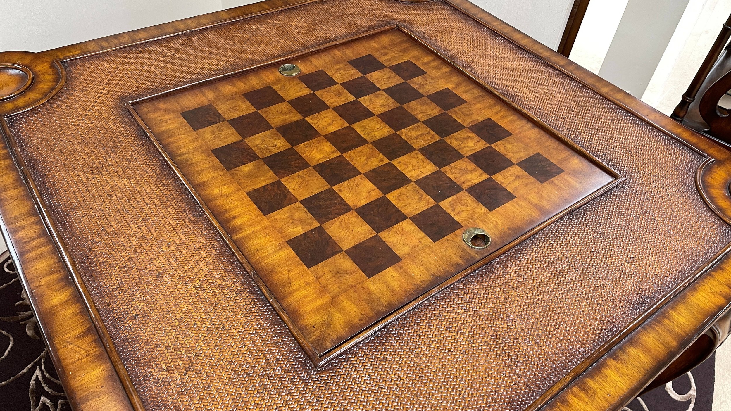 BK245　Maitland Smith 社製　エクセターゲームテーブル　カード Encore Furniture Gallery-Maitland Smith Carved Wood, Rattan, and